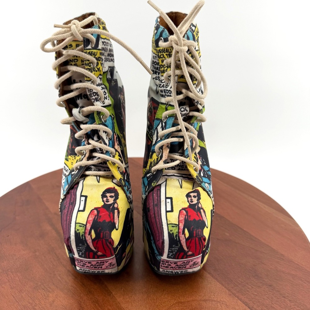 RARE Jeffrey Campbell Nightlita Comic Pop Art Heelless Wedge Booties Women 7 - Picture 4 of 14